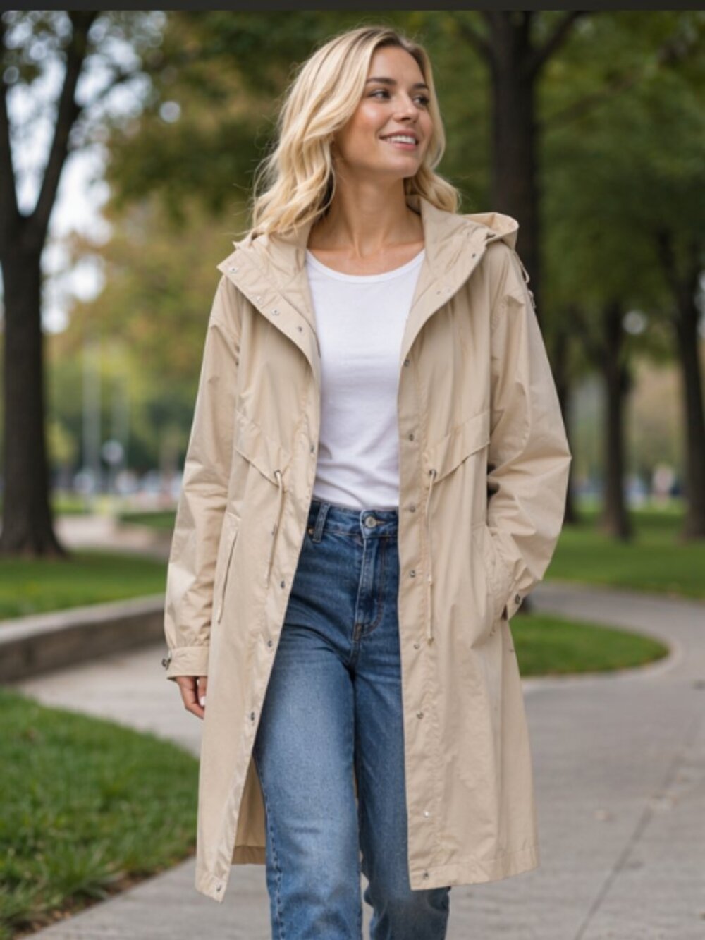 Lightweight Hooded Anorak Parka Jacket with Pockets Large